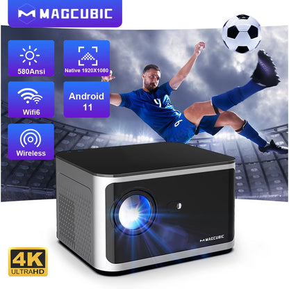 Transform Your Viewing Experience with the Ultimate 4K Smart Projector - Android 11, 580 ANSI, Full HD 1920x1080P, Wifi 6, BT 5.0, and Voice Control!