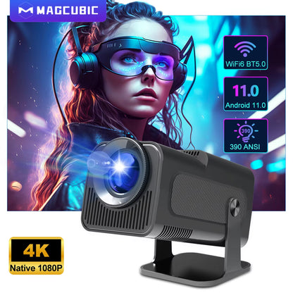 Experience Cinematic Brilliance with the Upgraded 4K Native 1080P Android 11 Projector - Portable HY320 Model Featuring 390 ANSI Lumens, Dual WiFi 6 & Bluetooth 5.0 for Ultimate Outdoor Movie Nights!