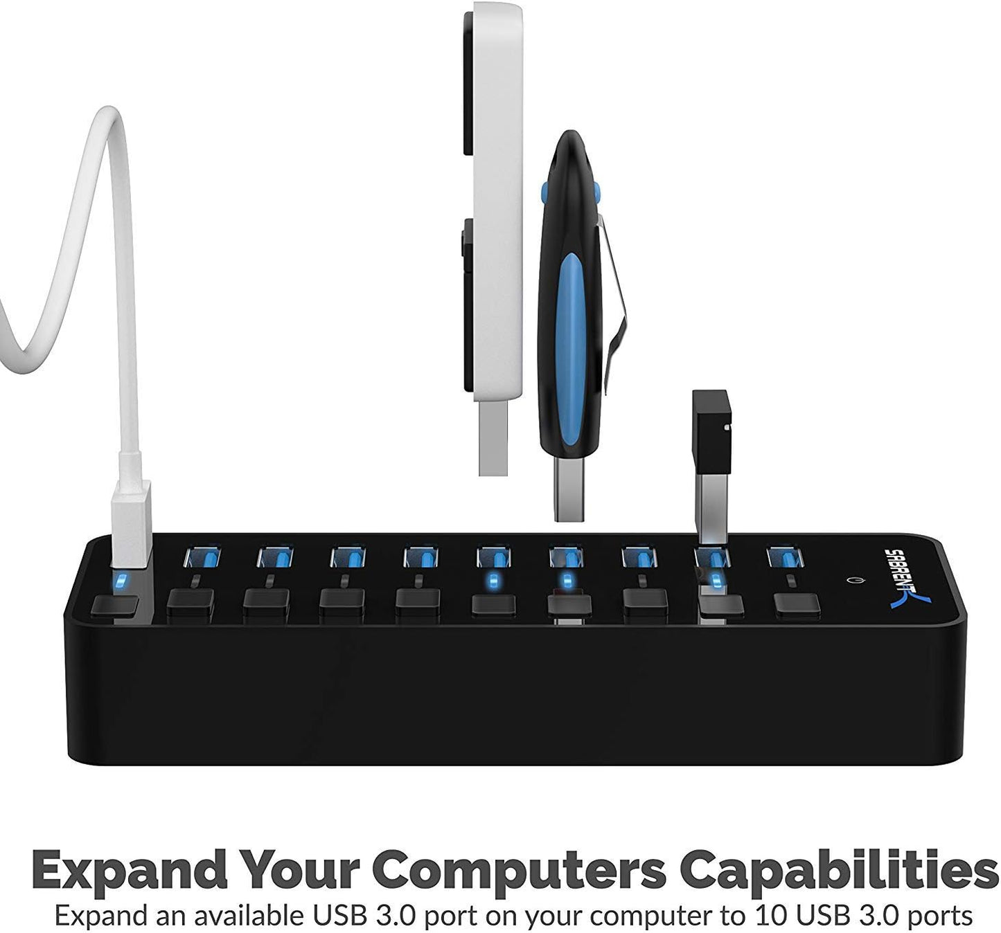 Elevate Your Setup with the 10-Port 60W USB 3.0 Hub - Fast Charging, Individual Power Switches & LEDs Included!
