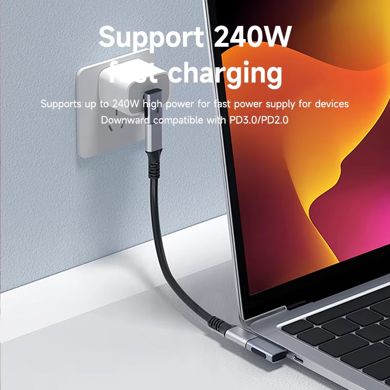 Experience Lightning Fast 240W USB C to C 90-Degree Adapter - 40Gbps 8K 60Hz Converter for Thunderbolt 4/3, Perfect for MacBook, iPhone 17 Pro, and Tablets!