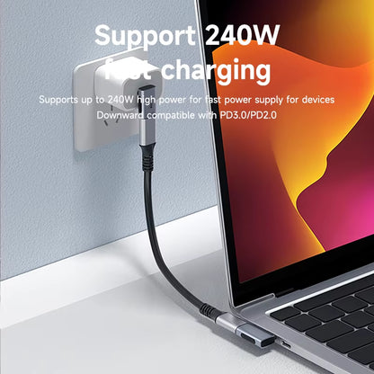 Experience Lightning Fast 240W USB C to C 90-Degree Adapter - 40Gbps 8K 60Hz Converter for Thunderbolt 4/3, Perfect for MacBook, iPhone 17 Pro, and Tablets!