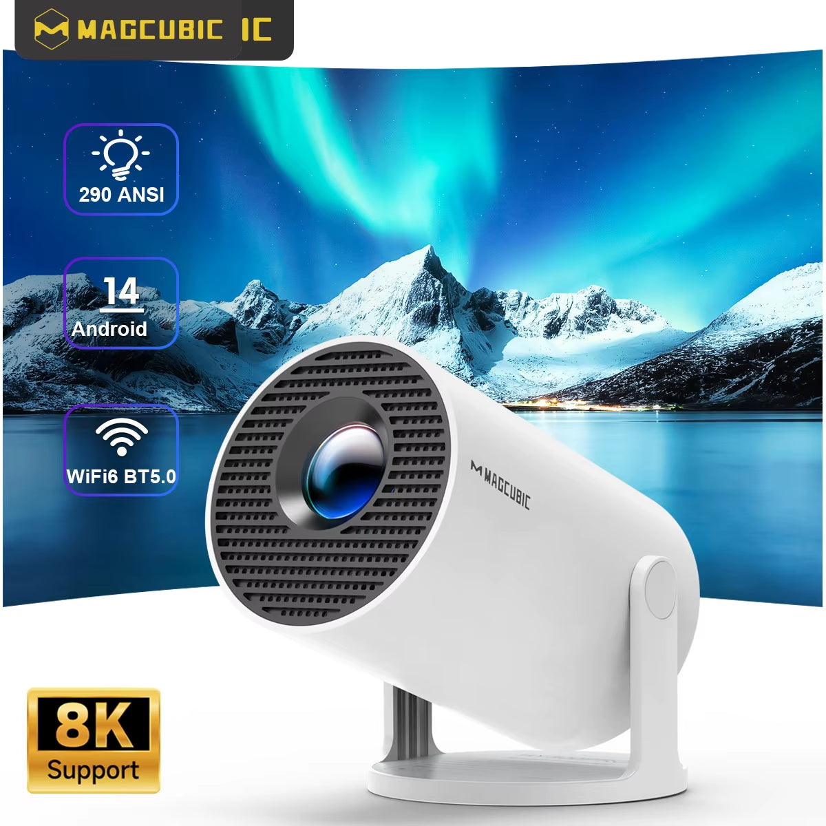 Experience the Future of Home Entertainment with the HY300 Pro 8K Android Projector - Dual WiFi6, 290 ANSI Brightness, and Built-in Bluetooth for Ultimate Cinematic Enjoyment