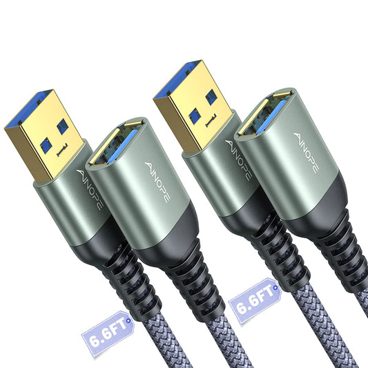 Unlock High-Speed Data Transfer with Our 2-Pack USB 3.0 Extension Cables - 6.6ft Braided Design for Ultimate Durability and Compatibility with All Your Devices