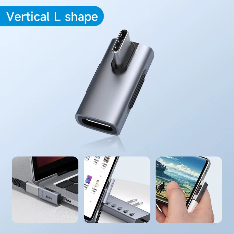 Experience Lightning Fast 240W USB C to C 90-Degree Adapter - 40Gbps 8K 60Hz Converter for Thunderbolt 4/3, Perfect for MacBook, iPhone 17 Pro, and Tablets!