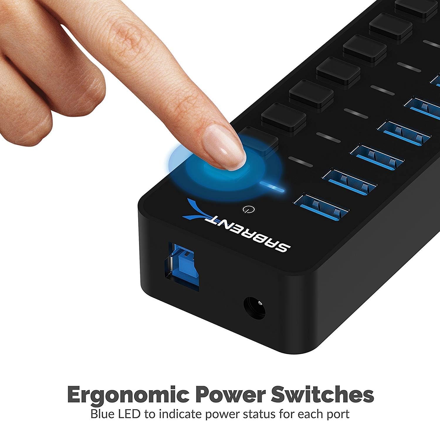 Elevate Your Setup with the 10-Port 60W USB 3.0 Hub - Fast Charging, Individual Power Switches & LEDs Included!
