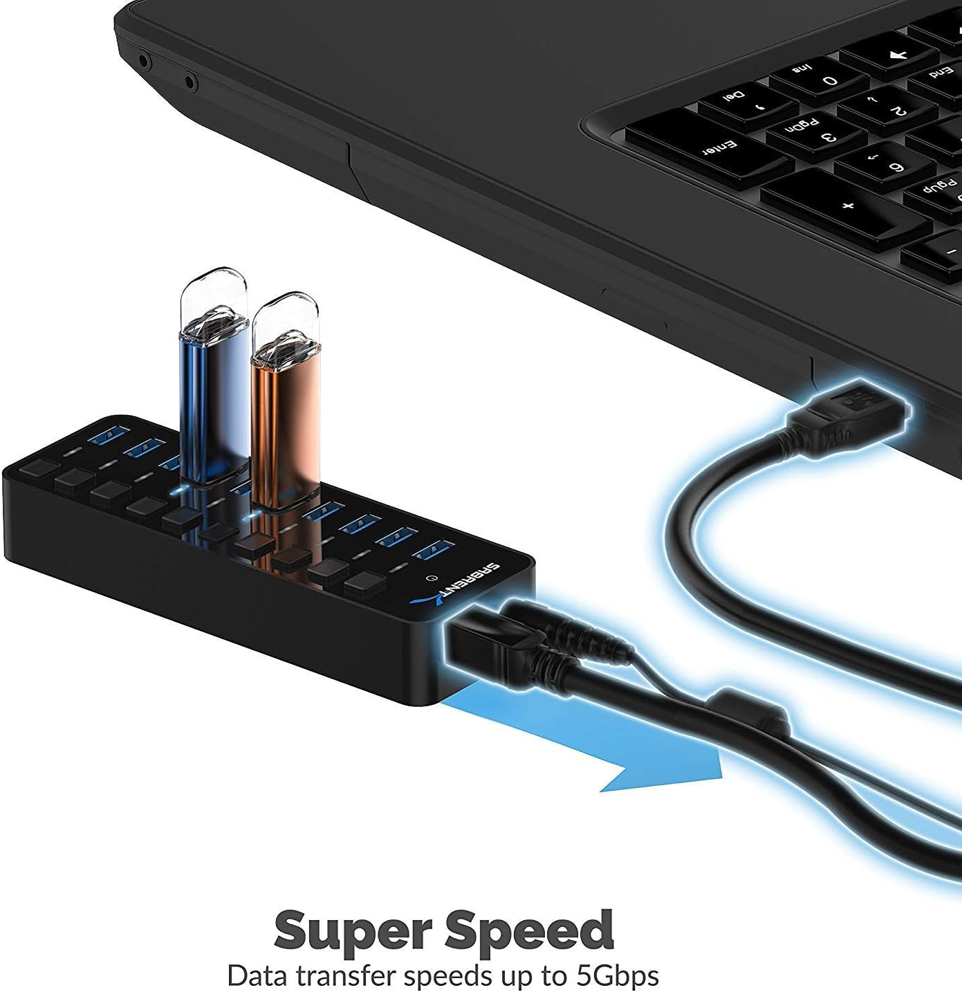 Elevate Your Setup with the 10-Port 60W USB 3.0 Hub - Fast Charging, Individual Power Switches & LEDs Included!