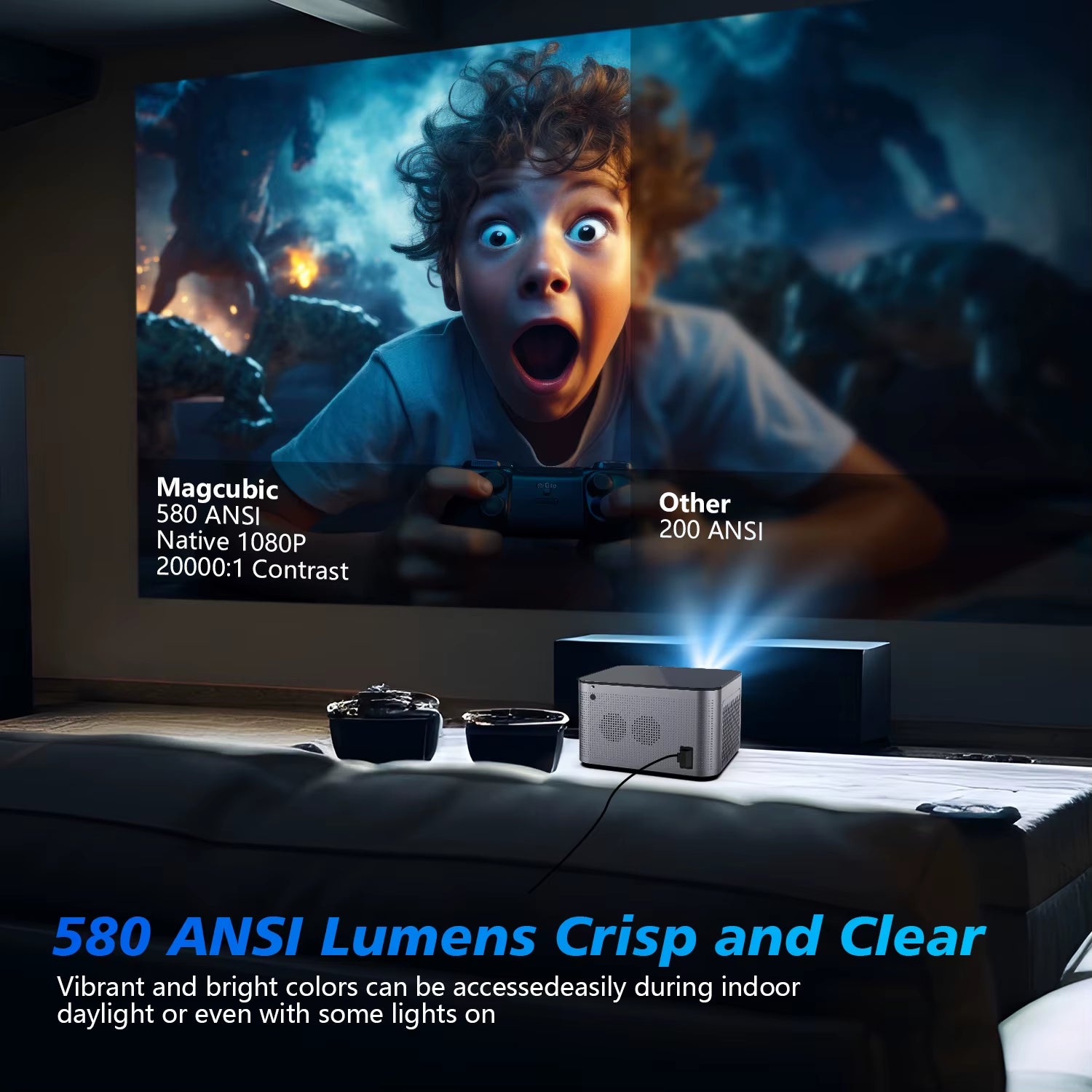 Transform Your Viewing Experience with the Ultimate 4K Smart Projector - Android 11, 580 ANSI, Full HD 1920x1080P, Wifi 6, BT 5.0, and Voice Control!