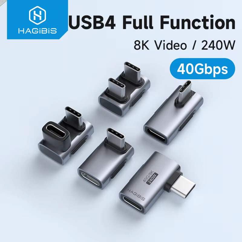 Experience Lightning Fast 240W USB C to C 90-Degree Adapter - 40Gbps 8K 60Hz Converter for Thunderbolt 4/3, Perfect for MacBook, iPhone 17 Pro, and Tablets!