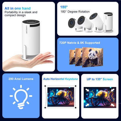 Experience the Future of Home Entertainment with the HY300 Pro 8K Android Projector - Dual WiFi6, 290 ANSI Brightness, and Built-in Bluetooth for Ultimate Cinematic Enjoyment